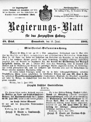 Regierungs-Blatt für das Herzogtum Coburg (Coburger Regierungs-Blatt) Samstag 15. Juni 1901