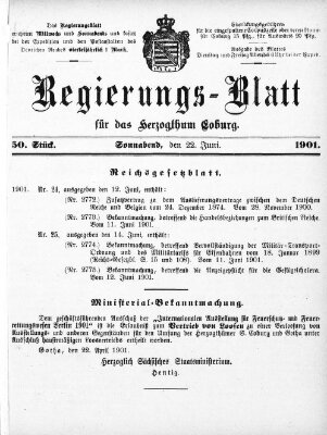 Regierungs-Blatt für das Herzogtum Coburg (Coburger Regierungs-Blatt) Samstag 22. Juni 1901