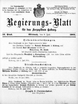 Regierungs-Blatt für das Herzogtum Coburg (Coburger Regierungs-Blatt) Mittwoch 3. Juli 1901