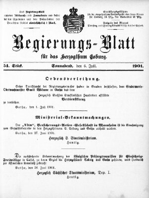 Regierungs-Blatt für das Herzogtum Coburg (Coburger Regierungs-Blatt) Samstag 6. Juli 1901