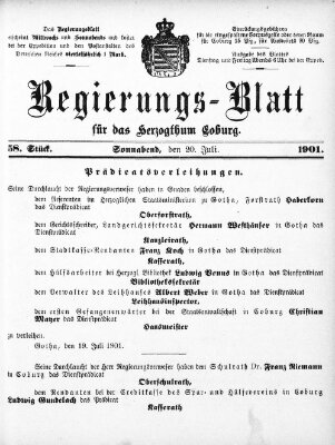 Regierungs-Blatt für das Herzogtum Coburg (Coburger Regierungs-Blatt) Samstag 20. Juli 1901