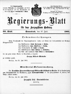 Regierungs-Blatt für das Herzogtum Coburg (Coburger Regierungs-Blatt) Samstag 27. Juli 1901