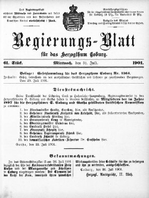 Regierungs-Blatt für das Herzogtum Coburg (Coburger Regierungs-Blatt) Mittwoch 31. Juli 1901