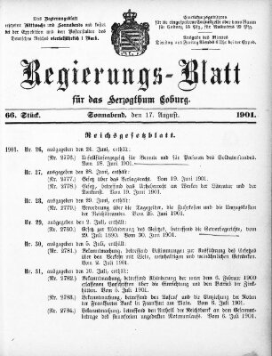 Regierungs-Blatt für das Herzogtum Coburg (Coburger Regierungs-Blatt) Samstag 17. August 1901