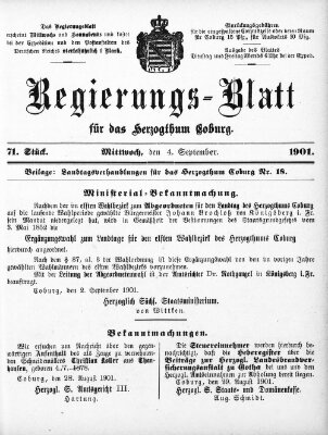 Regierungs-Blatt für das Herzogtum Coburg (Coburger Regierungs-Blatt) Mittwoch 4. September 1901