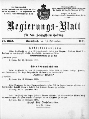 Regierungs-Blatt für das Herzogtum Coburg (Coburger Regierungs-Blatt) Samstag 14. September 1901