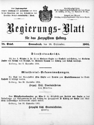 Regierungs-Blatt für das Herzogtum Coburg (Coburger Regierungs-Blatt) Samstag 28. September 1901