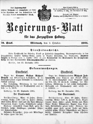 Regierungs-Blatt für das Herzogtum Coburg (Coburger Regierungs-Blatt) Mittwoch 2. Oktober 1901