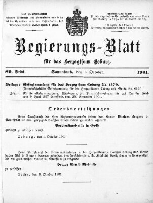 Regierungs-Blatt für das Herzogtum Coburg (Coburger Regierungs-Blatt) Samstag 5. Oktober 1901