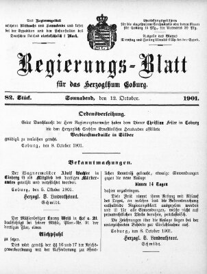 Regierungs-Blatt für das Herzogtum Coburg (Coburger Regierungs-Blatt) Samstag 12. Oktober 1901