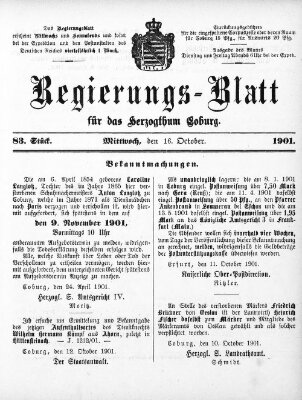 Regierungs-Blatt für das Herzogtum Coburg (Coburger Regierungs-Blatt) Mittwoch 16. Oktober 1901