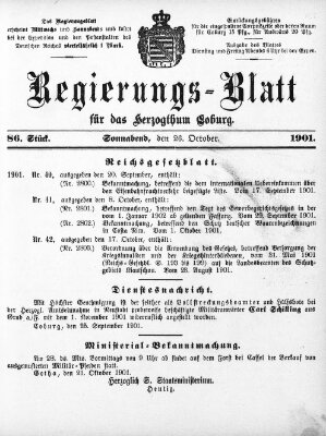 Regierungs-Blatt für das Herzogtum Coburg (Coburger Regierungs-Blatt) Samstag 26. Oktober 1901