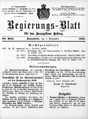 Regierungs-Blatt für das Herzogtum Coburg (Coburger Regierungs-Blatt) Samstag 9. November 1901