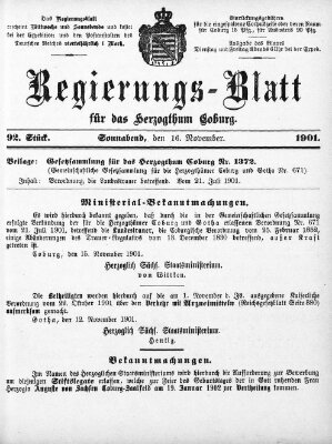 Regierungs-Blatt für das Herzogtum Coburg (Coburger Regierungs-Blatt) Samstag 16. November 1901