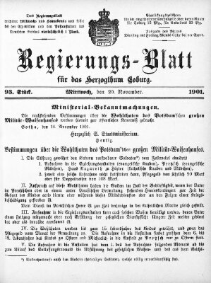 Regierungs-Blatt für das Herzogtum Coburg (Coburger Regierungs-Blatt) Mittwoch 20. November 1901