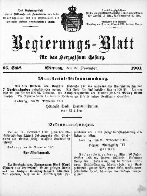 Regierungs-Blatt für das Herzogtum Coburg (Coburger Regierungs-Blatt) Mittwoch 27. November 1901