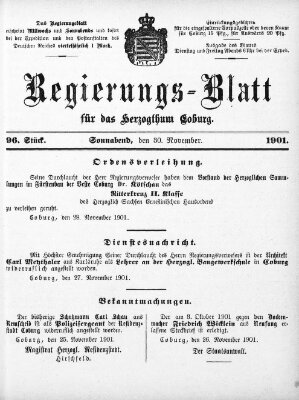 Regierungs-Blatt für das Herzogtum Coburg (Coburger Regierungs-Blatt) Samstag 30. November 1901