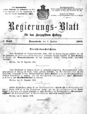 Regierungs-Blatt für das Herzogtum Coburg (Coburger Regierungs-Blatt) Samstag 4. Januar 1902