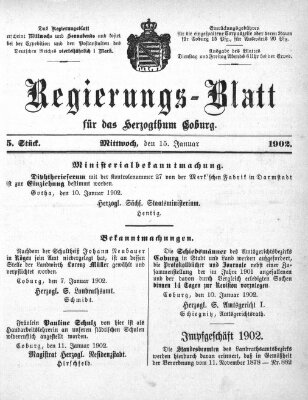 Regierungs-Blatt für das Herzogtum Coburg (Coburger Regierungs-Blatt) Mittwoch 15. Januar 1902