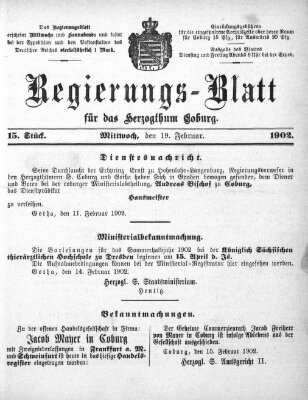 Regierungs-Blatt für das Herzogtum Coburg (Coburger Regierungs-Blatt) Mittwoch 19. Februar 1902