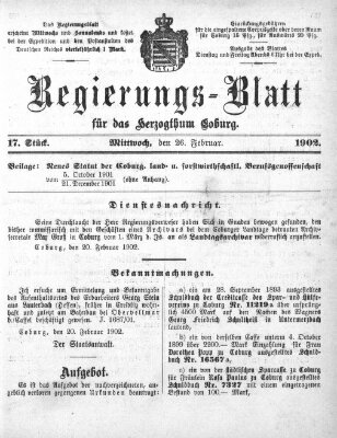 Regierungs-Blatt für das Herzogtum Coburg (Coburger Regierungs-Blatt) Mittwoch 26. Februar 1902