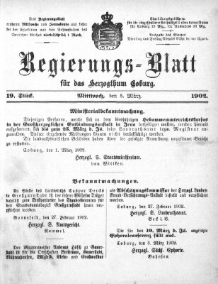 Regierungs-Blatt für das Herzogtum Coburg (Coburger Regierungs-Blatt) Mittwoch 5. März 1902