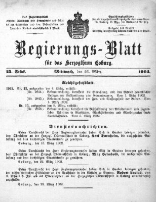 Regierungs-Blatt für das Herzogtum Coburg (Coburger Regierungs-Blatt) Mittwoch 26. März 1902