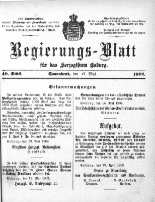 Regierungs-Blatt für das Herzogtum Coburg (Coburger Regierungs-Blatt) Samstag 17. Mai 1902