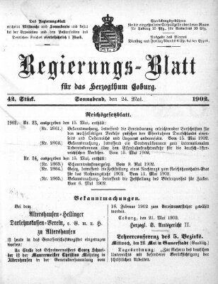 Regierungs-Blatt für das Herzogtum Coburg (Coburger Regierungs-Blatt) Samstag 24. Mai 1902