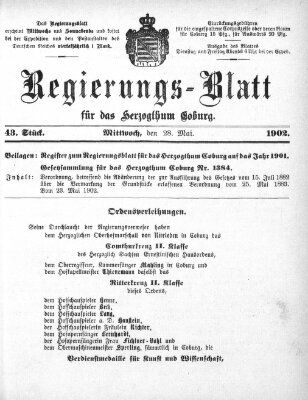 Regierungs-Blatt für das Herzogtum Coburg (Coburger Regierungs-Blatt) Mittwoch 28. Mai 1902