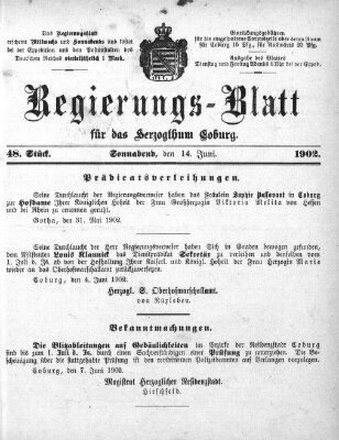 Regierungs-Blatt für das Herzogtum Coburg (Coburger Regierungs-Blatt) Samstag 14. Juni 1902