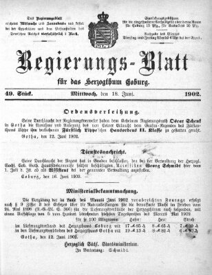 Regierungs-Blatt für das Herzogtum Coburg (Coburger Regierungs-Blatt) Mittwoch 18. Juni 1902