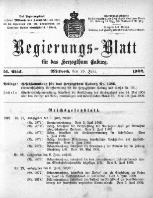 Regierungs-Blatt für das Herzogtum Coburg (Coburger Regierungs-Blatt) Mittwoch 25. Juni 1902