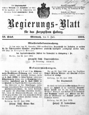 Regierungs-Blatt für das Herzogtum Coburg (Coburger Regierungs-Blatt) Mittwoch 2. Juli 1902