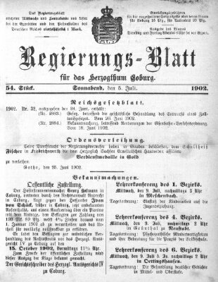 Regierungs-Blatt für das Herzogtum Coburg (Coburger Regierungs-Blatt) Samstag 5. Juli 1902