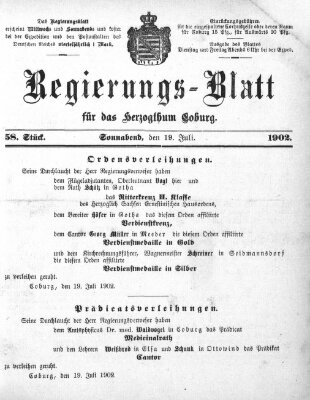 Regierungs-Blatt für das Herzogtum Coburg (Coburger Regierungs-Blatt) Mittwoch 16. Juli 1902