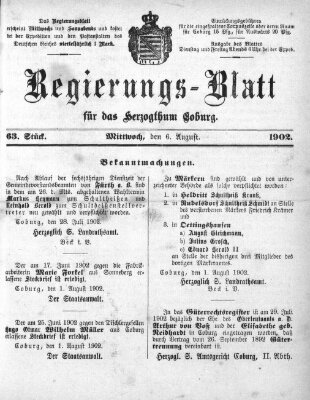 Regierungs-Blatt für das Herzogtum Coburg (Coburger Regierungs-Blatt) Mittwoch 6. August 1902