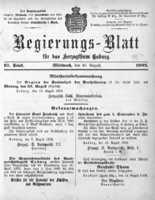 Regierungs-Blatt für das Herzogtum Coburg (Coburger Regierungs-Blatt) Mittwoch 20. August 1902