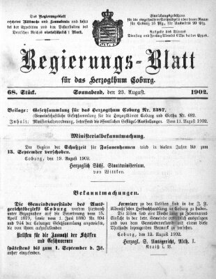 Regierungs-Blatt für das Herzogtum Coburg (Coburger Regierungs-Blatt) Samstag 23. August 1902