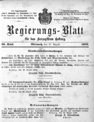 Regierungs-Blatt für das Herzogtum Coburg (Coburger Regierungs-Blatt) Mittwoch 27. August 1902