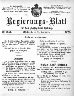 Regierungs-Blatt für das Herzogtum Coburg (Coburger Regierungs-Blatt) Mittwoch 10. September 1902