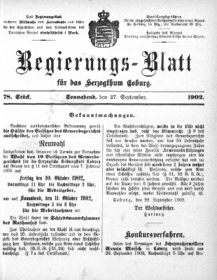 Regierungs-Blatt für das Herzogtum Coburg (Coburger Regierungs-Blatt) Samstag 27. September 1902