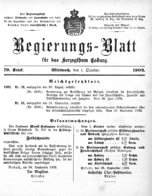 Regierungs-Blatt für das Herzogtum Coburg (Coburger Regierungs-Blatt) Mittwoch 1. Oktober 1902