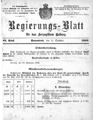 Regierungs-Blatt für das Herzogtum Coburg (Coburger Regierungs-Blatt) Samstag 11. Oktober 1902