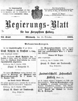 Regierungs-Blatt für das Herzogtum Coburg (Coburger Regierungs-Blatt) Mittwoch 15. Oktober 1902