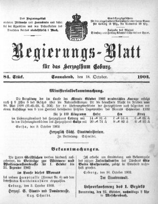 Regierungs-Blatt für das Herzogtum Coburg (Coburger Regierungs-Blatt) Samstag 18. Oktober 1902