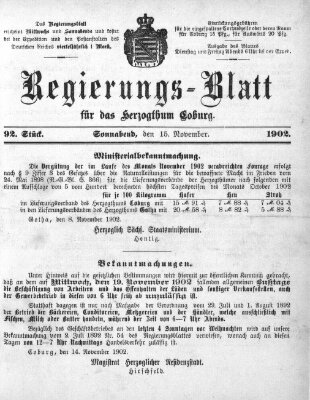 Regierungs-Blatt für das Herzogtum Coburg (Coburger Regierungs-Blatt) Samstag 15. November 1902