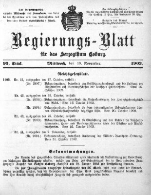 Regierungs-Blatt für das Herzogtum Coburg (Coburger Regierungs-Blatt) Mittwoch 19. November 1902