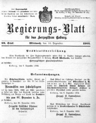 Regierungs-Blatt für das Herzogtum Coburg (Coburger Regierungs-Blatt) Mittwoch 10. Dezember 1902