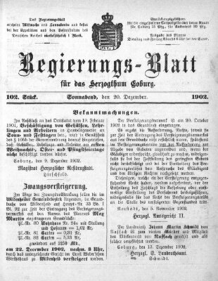 Regierungs-Blatt für das Herzogtum Coburg (Coburger Regierungs-Blatt) Samstag 20. Dezember 1902